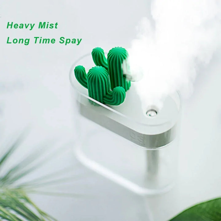 Ultrasonic Air Humidifier | Simplistic Clear Oil Diffuser with a Cactus Design and Colored Light